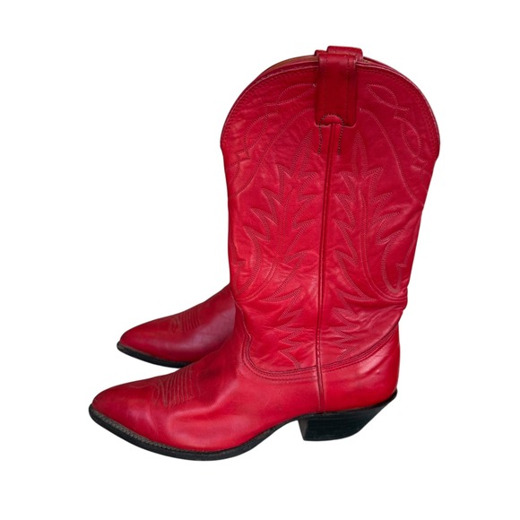 Nocona Red Leather Cowboy Boots Vintage Made in USA Western Pointed Toe Women 8